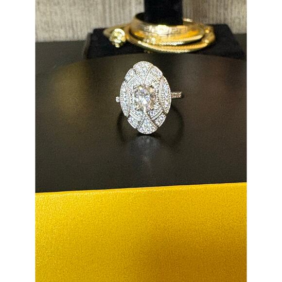 Sz. 9 - 1.5CTW Moissanite Shield Style Silver Ring w/ GRA - Picture 6 of 9